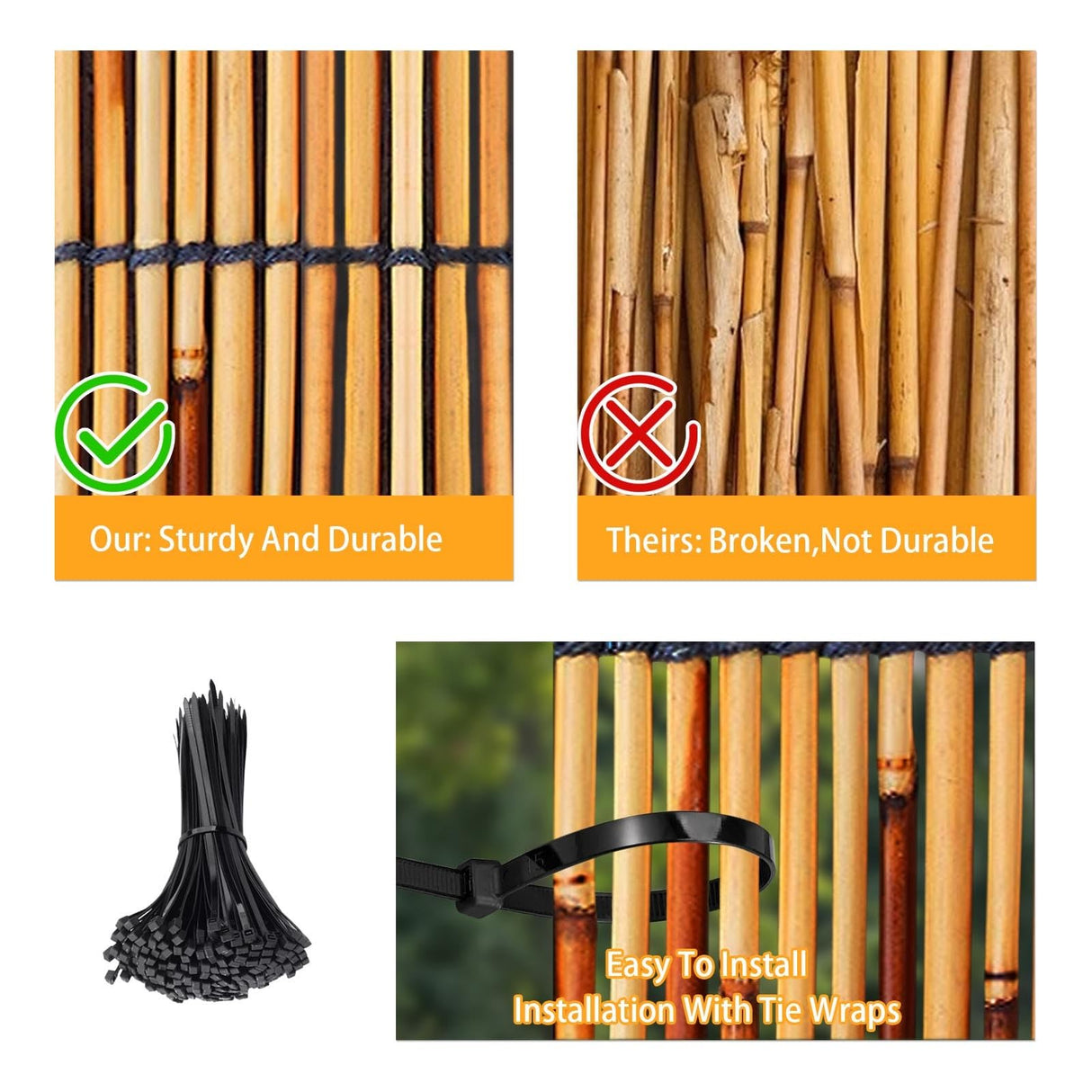 Natural Reedhead Roller Bamboo Fencing 2x10ft 3x13ft 4x16ft 5x20ft 6x23ft Outdoor Privacy Fence Breathable Garden Fencing for Balcony Backyard Patio Fencing Divider Decors Fence Roll ZGDXPLA