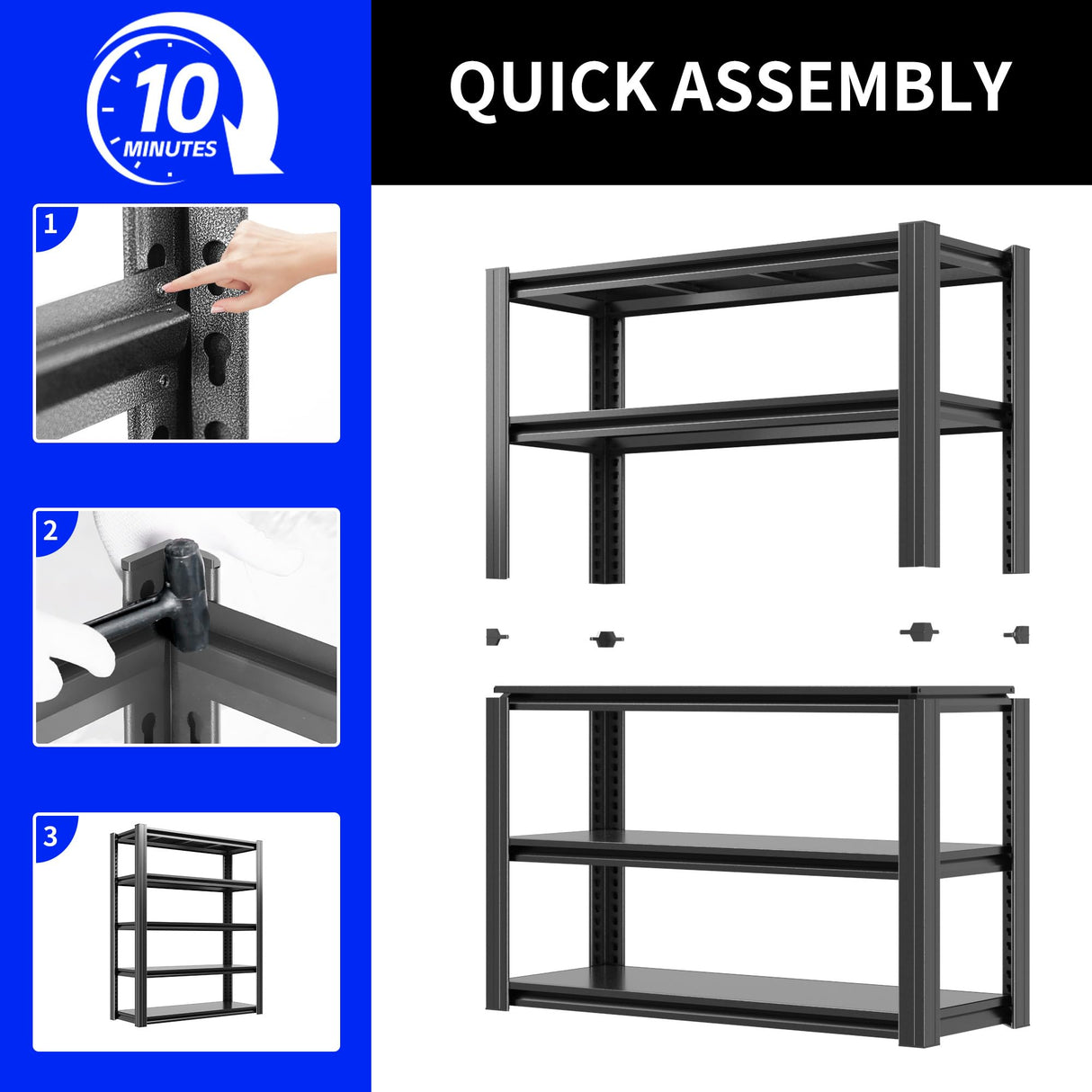 Metal Storage Shelving Heavy Duty, Shelves Unit for Garage, Adjustable 5 Tier Storage Rack, Industrial Utility Shelf for Garage, Warehouse, Basement, Kitchen,12" D x 27.6" W x 60.8" H, Black BIZOEIRON