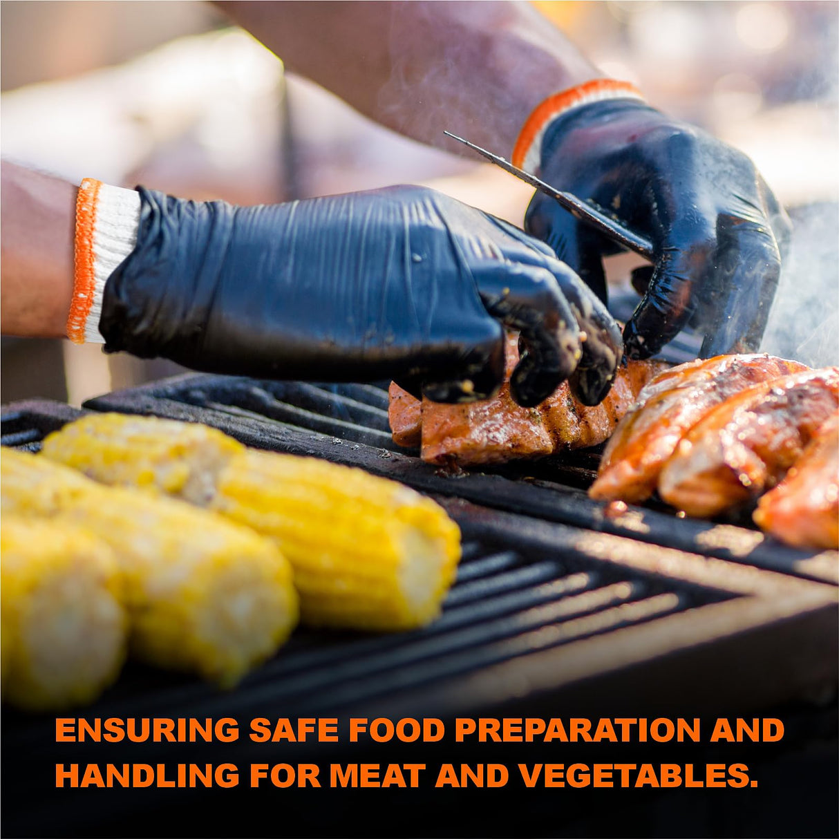 ANBOSON BBQ Gloves for Cooking Baking Grilling, 100 Count Disposable Nitrile Gloves and 4 Count Cotton Glove Liners Washable (6mil Nitrile, Large) ANBOSON