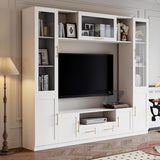 Entertainment Wall Unit: 4-Piece TV Stand with Bookshelves & Storage, Media Center for Living Room, Up to 70" TVs, White Bobve