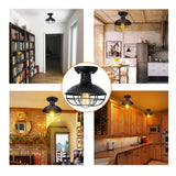 Farmhouse Flush Mount Ceiling Light - Easric Industrial Ceiling Light Fixture Rustic Black Metal Cage Close to Ceiling Lamp E26 Base for Hallway Foyer Kitchen Porch FRIDEKO HOME