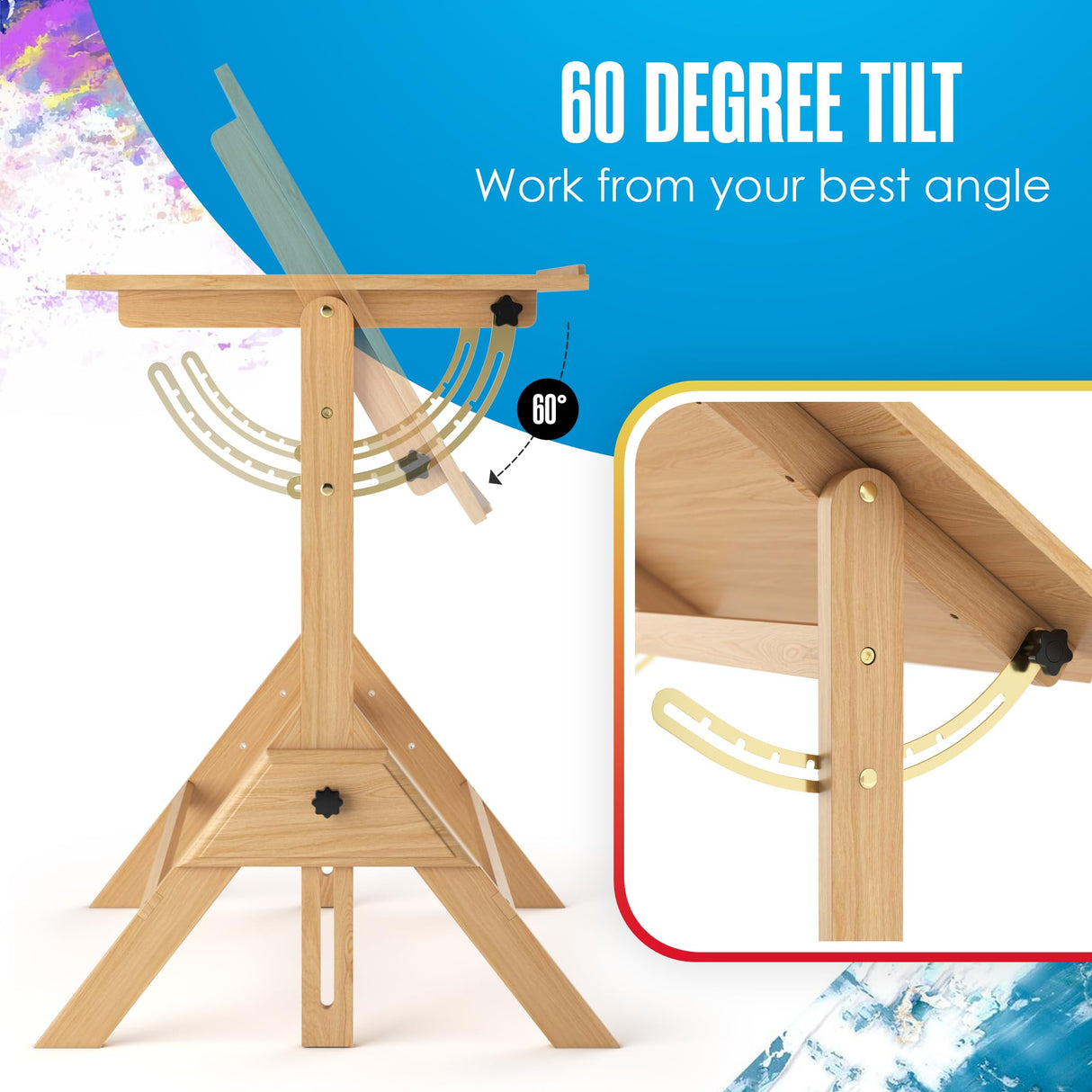 Houseables Portable Drafting Table, Artist Table, Drafting Desk, Artist Desk, Architect, Painting, Blueprint, Blue Print, Plan, Drawing, Art, Architectural, Adults, Dibujo, Wood, Adjustable, 36" x 24" Houseables