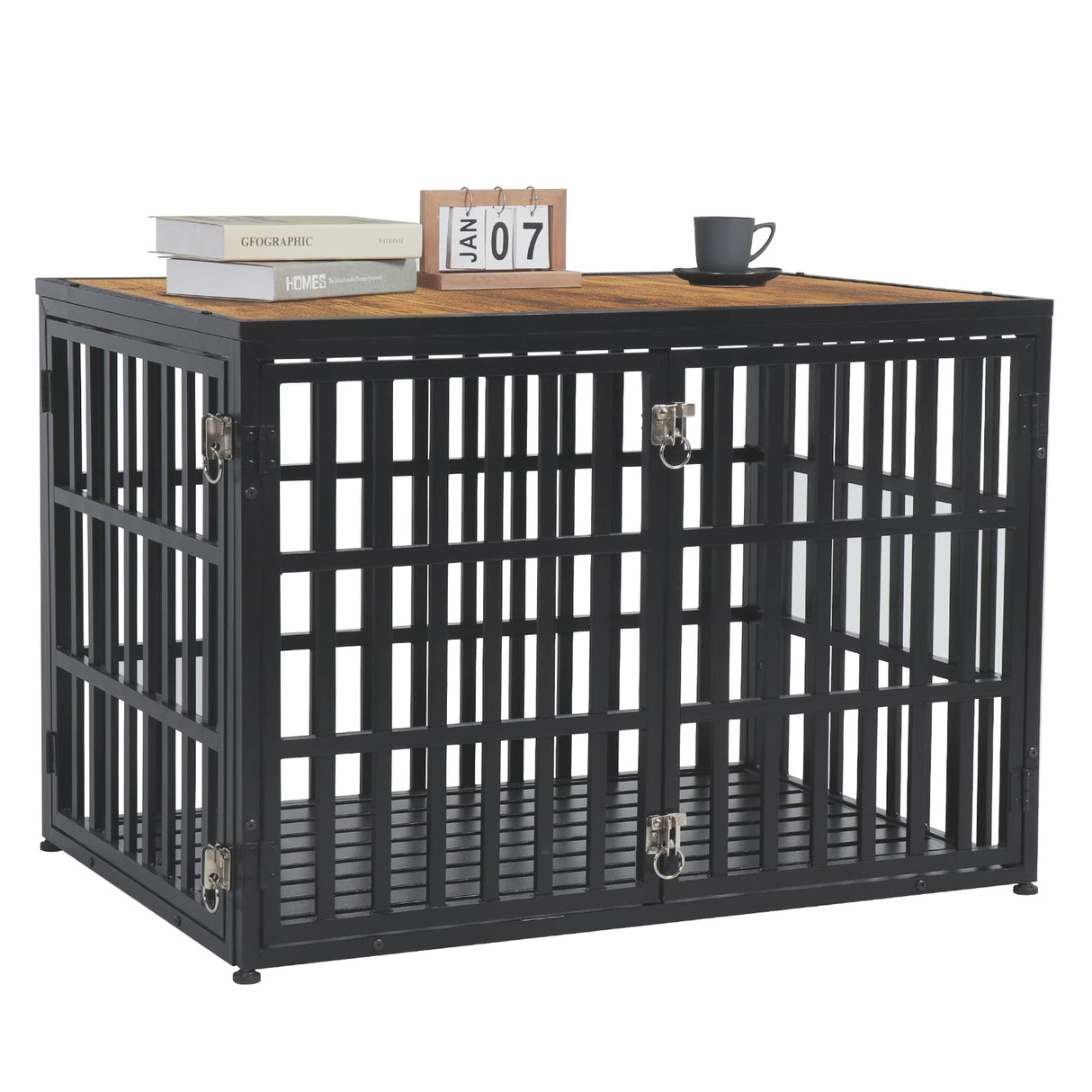 HIDOG 40" Dog Crate Furniture, Wooden Pet Crate End Table Decorative Dog Kennel Furniture, Heavy Duty Dog Cage for Large and Medium Dogs, Three Doors with Double Protection Lockes, Rustic Brown HIDOG