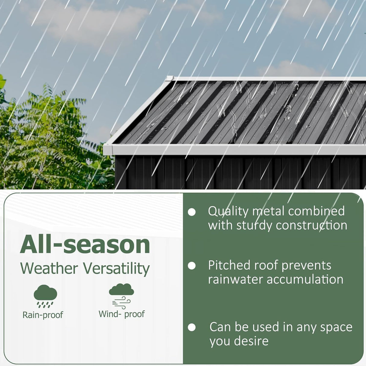 WKM 10x14 FT Outdoor Storage Shed, Utility Metal Tool Storage with Lockable Doors and Updated Frame Structure, Metal Garden Shed for Backyard, Patio Lawn, Black WKM