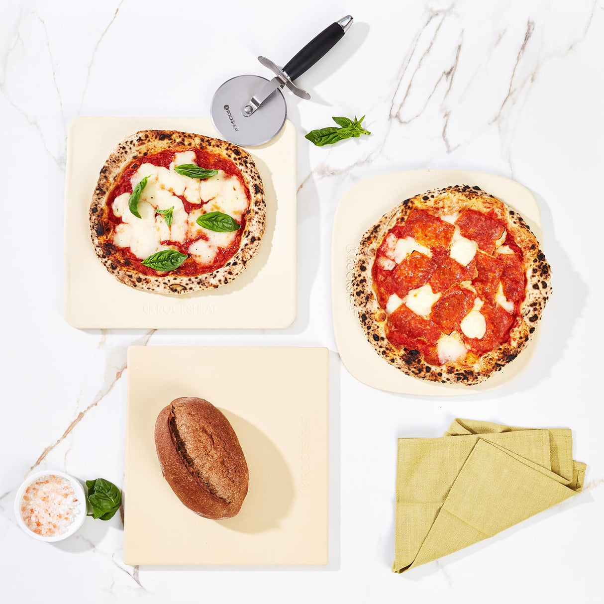 ROCKSHEAT Pizza Stone, 12"x11" Rectangular Pizza Stones for Oven Grill BBQ, Cordierite Baking Stone for Pizza Bread Pie with Unique 2 Handles Design ROCKSHEAT