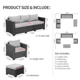 Rattaner Outdoor Wicker Furniture Couch Set 5 Pieces Patio Furniture Sectional Sofa with Grey No-Slip Cushions and Waterproof Covers Rattaner