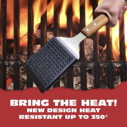 BBQ-Aid Grill Brush and Scraper for Barbecue – Grill Brush for Outdoor Grill with Extended, Large Wooden Handle and Replaceable Stainless Steel Bristles Head –No Scratch- BBQ Grill Brush for Any Grill