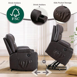 ANJ Brown Power Lift Recliner Chair for Elderly with Heat & Massage, Faux Leather Electric Recliner Sofa with Cup Holders, USB Port & Side Pockets, Heavy Duty Reclining Chair for Seniors ANJ