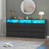 Gyfimoie 9 Drawer Double Dresser with Power Outlet, Accent Chests of Drawers with LED Light, Modern White Storage Dresser with Charging Station (Mirror Not Included) (9 Drawers-Black) Gyfimoie