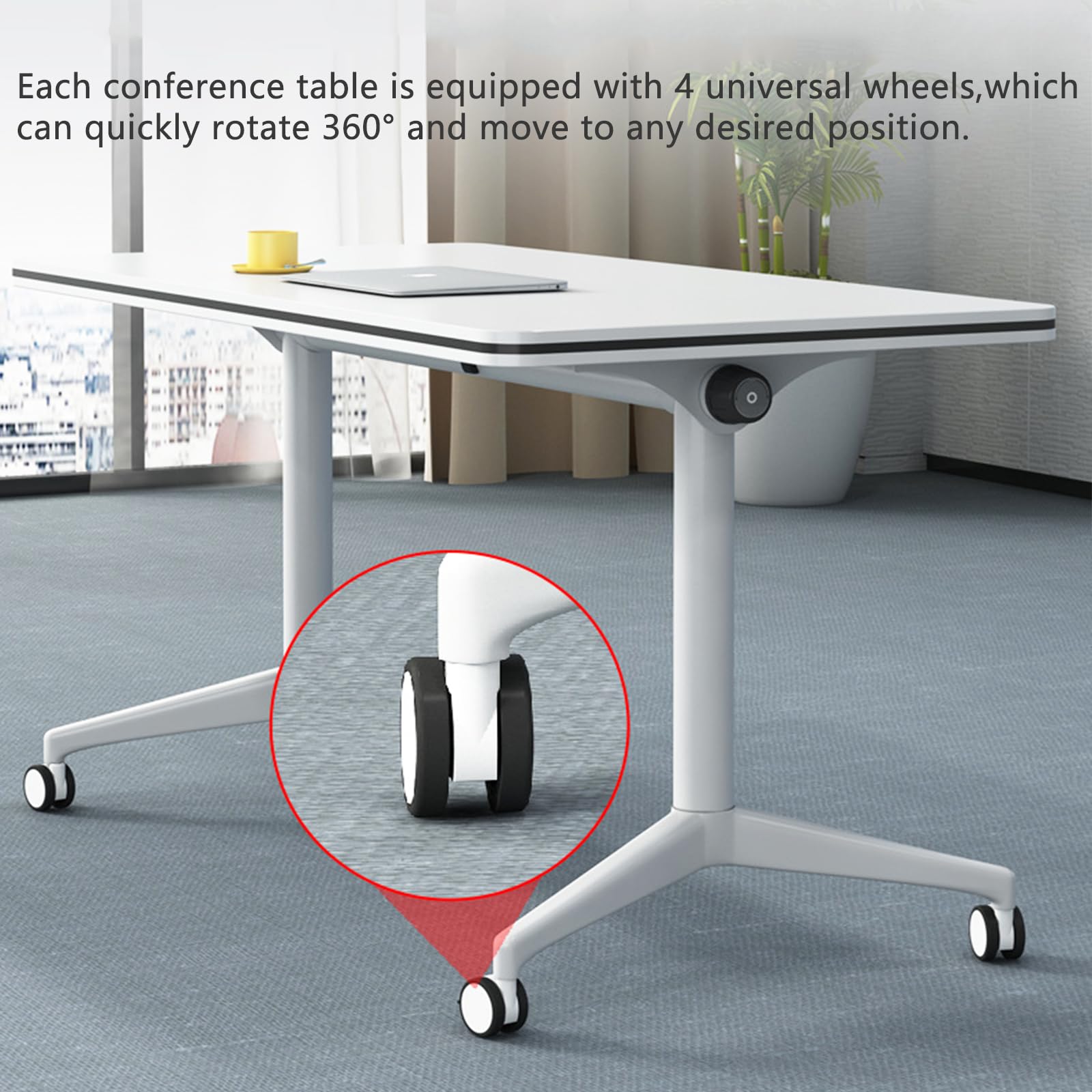 Ptosziav Conference Room Table Set of 4, Folding Conference Table Flip Top Mobile Training Table, Office Foldable Meeting Table Seminar Table Conference Room Tables with Wheels (140x60x75cm) - WoodArtSupply