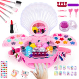 Kids Nail Polish Set for Girls, All-in-One Nail Art Make Up Kit -Dryer/ Glitter Powder/ False Nails/ Toe Separator/ File/ Lipsticks/ Eyeshadow,Washable Makeup Toys Age 3-12 Little Girl Birthday Gift AugToy
