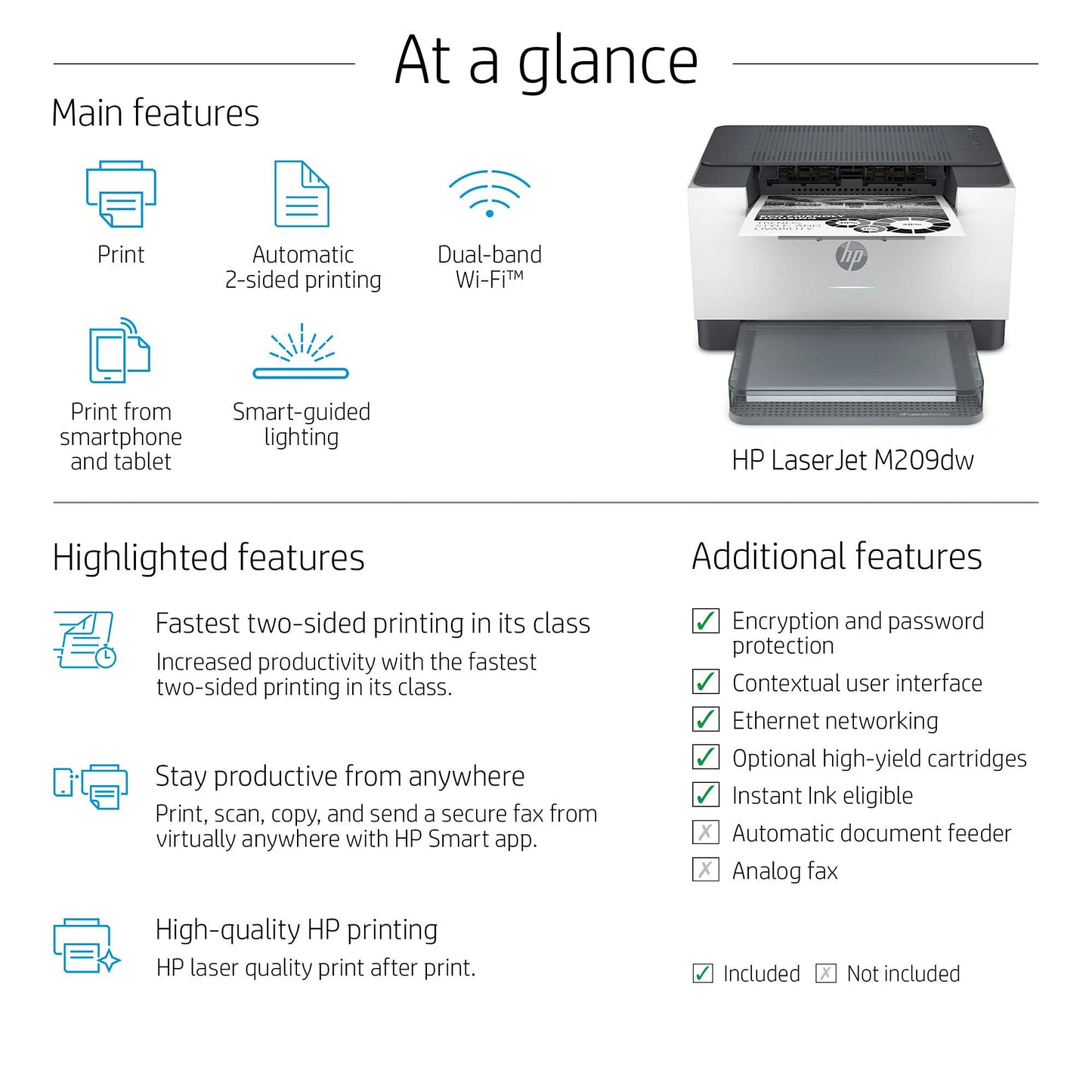 HP Laserjet M209dw High-Speed Wireless Monochrome Laser Printer for Home Use and Small Business, Fast 2-Sided Printing, Scanner, Copying, Dual Band WiFi Compact Black and White Printers (Renewed)