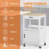 HomGarden Kitchen Island on Swivel Wheels with Drawer, Rolling Kitchen Cart Storage Cabinet with 3 Side Hooks for Dining Room, White HomGarden