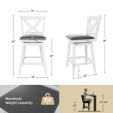 Swivel Bar Stools Set of 2, Swivel Barstools with Solid Footrest & Faux Leather Upholstered Seat, Island Chairs with Back for Kitchen, Dining Room (Antique White) (24-inch) Buytime