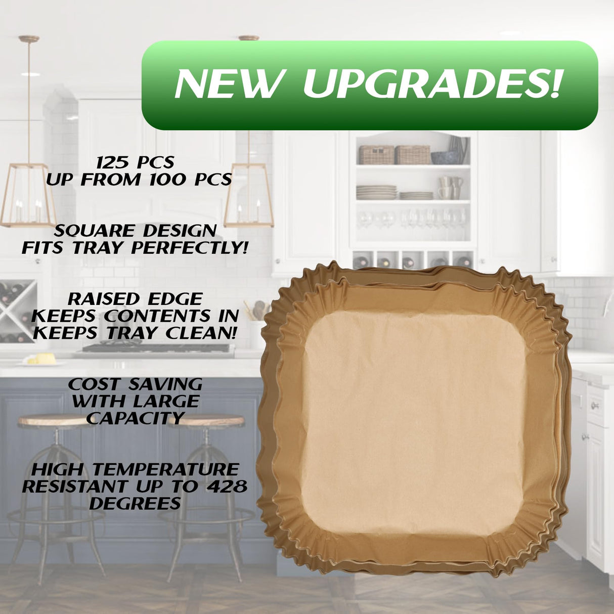 Mindful Design Air Fryer Paper Liners,125Pcs Parchment Paper, Air Fryer Disposable Paper Liner for Microwave, Non-Stick Air Fryer Liners Square Free of Bleach (8IN) Mindful Design