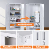 Aobabo 72" H Lockable Storage Cabinet with 4 Shelves, Office Furniture Metal Storage Organizer with Wheels for Home Office, Assembly Required, White Aobabo