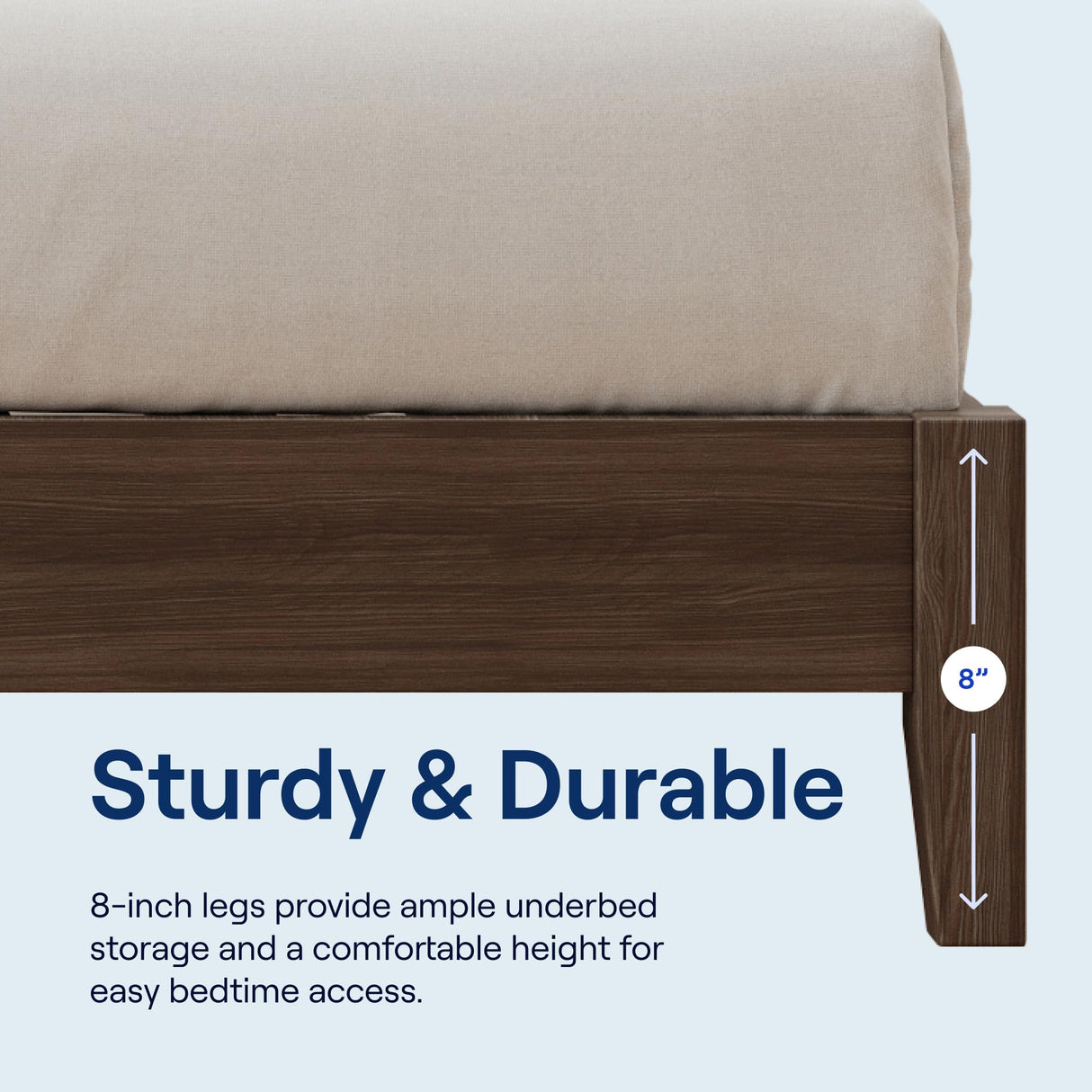 Nectar Premier Wood Platform King Bed Frame - Walnut - 12” Height - Contemporary and Durable - Sturdy Wooden Slats for Support - Easy Assembly - Holds Up to 800 Pounds Nectar