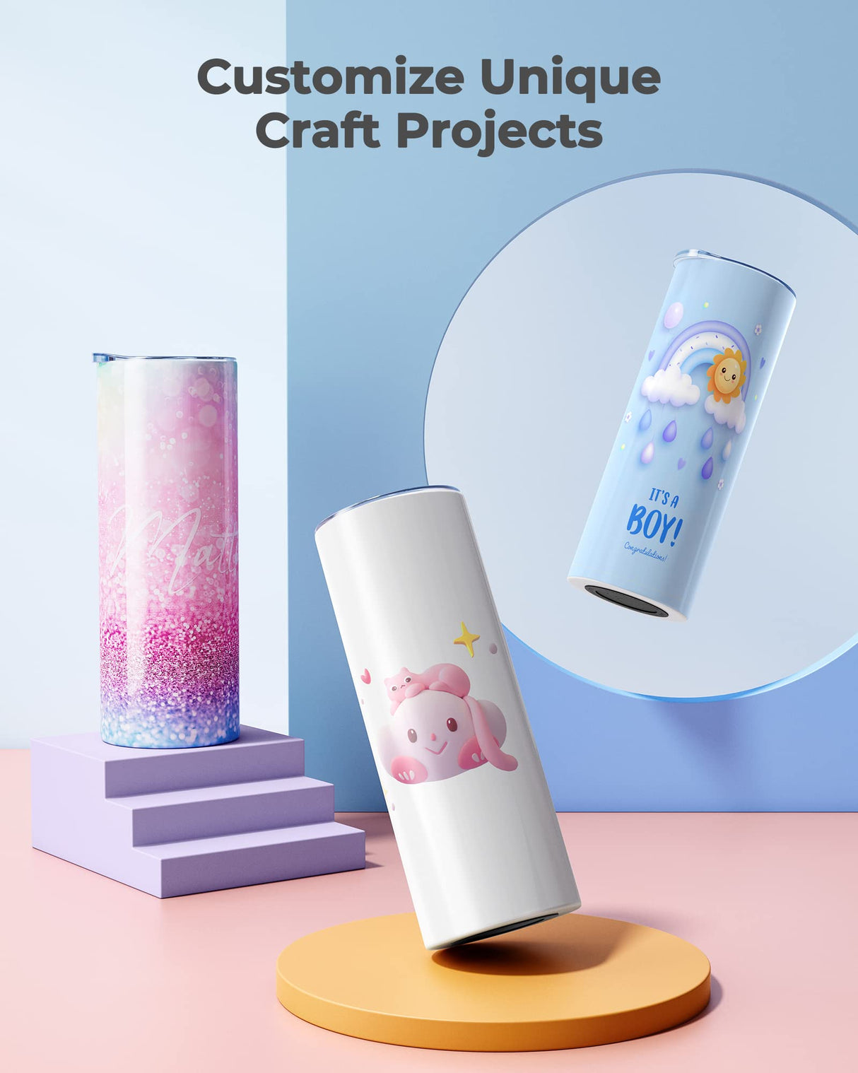 Hiipoo 12 Pack Sublimation Tumblers Blank 20 oz Straight Skinny with Sublimation Papers, Lids and Straws, Shrink Wrap Films, Stainless Steel Double Wall Insulated Tumbler for Mug Press Machine Hiipoo