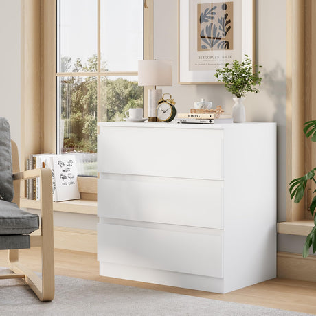 OtterOasis White Wood Dresser for Bedroom, 3 Drawer Dresser for Clothes Storage, Modern Dressers with Wide Drawers, Wide Wooden Chest Drawers for Living Room, Entryway, TV Stand OtterOasis