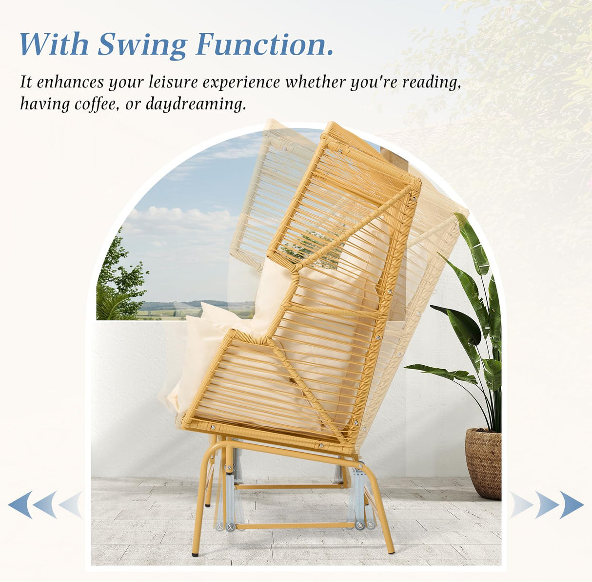 ECOTOUGE Patio Double Egg Chair, Indoor Outdoor Oversized Loveseat, 2 Person Extra Large Wicker Lounge Rocking Glider Chairs w/Thicken Padded Cushions and Pillow for Garden Balcony Sunroom, Yellow ECOTOUGE