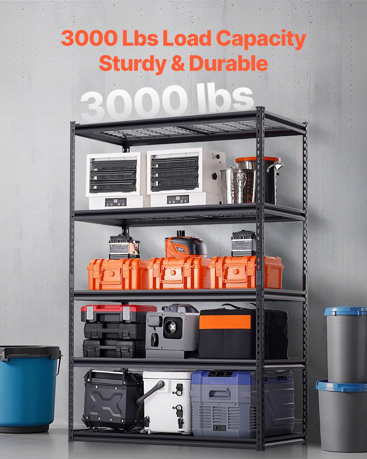 VEVOR Storage Shelves, 3000 lbs, 5 Tier Heavy Duty Garage Shelving, 24" D x 48" W x 72" H Adjustable Metal Shelves for Industrial Shelving Unit Utility Shelf, for Kitchen, Warehouse, Basement, Black VEVOR