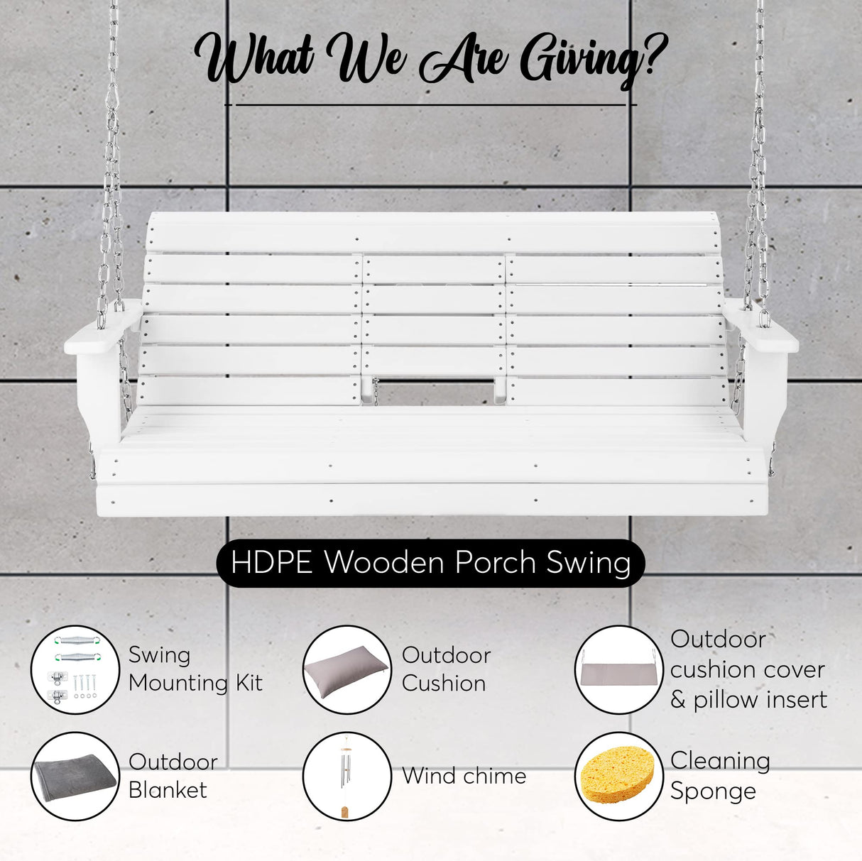 BENAIYA Heavy Duty Poly Lumber HDPE Porch Swing Outdoor Hanging Chair with Cup Holders Swinging Bench for Patios, Backyard Poly Wooden Seating, Sturdy Steel Chains BENAIYA