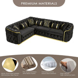 110.5" Luxury Velvet L Shape Chesterfield Sofa Set with Glod Metal Accents, Oversize Victorian Curved Arm Sofa Sectional Couches for Living Room with 7 Pillows, Left Chaise, Black WIN FORCE
