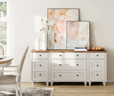 WAMPAT Dresser for Bedroom with 5 Drawers and 2 Storage Cabinet, Nightstands with Charging Station for Living Room, Mid Century Modern Kids Dressers with Wide Chest of Drawers for Nursery, White/Oak WAMPAT