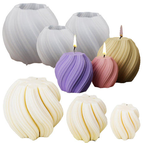 3 Pack Wave Candle Molds - Multiple Size Ball, Spiral & Resin Casting Molds for Soap Making & Home Decor ESEDAGE