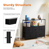 Sweetcrispy 5 Fabric Drawer Dresser TV Stand for Bedroom, Entertainment Center for 45 Inch TV with Storage Drawer Unit, Open Shelf, Adjustable Feet, Living Room, Black Sweetcrispy