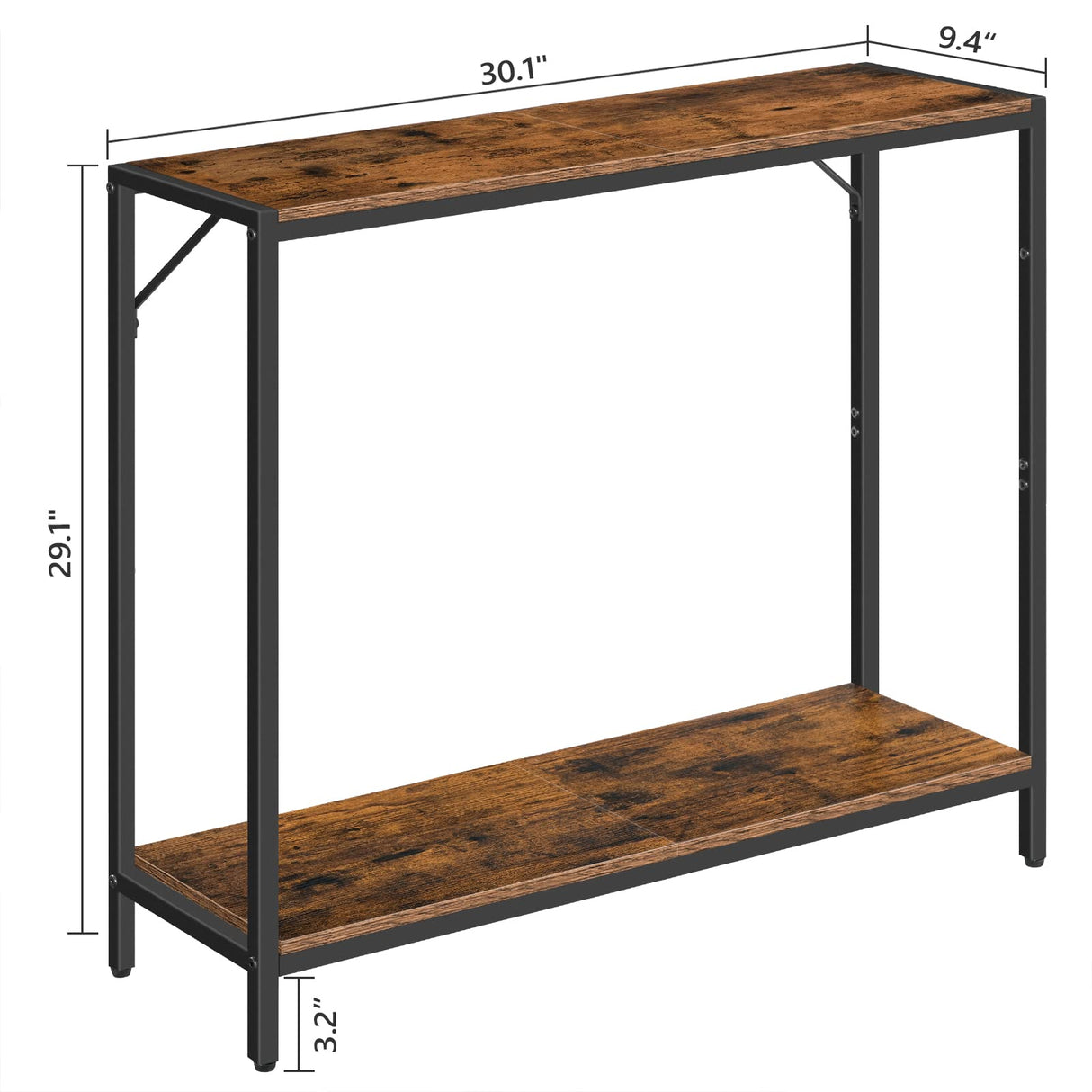 MAHANCRIS Console Table, 2-Tier Entrance Table, Behind Sofa Table, Industrial Style, Sturdy and Stable, for Living Room, Entryway, Foyer, Corridor, Office, Rustic Brown and Black CTHR27601 MAHANCRIS