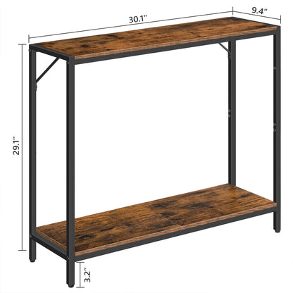 MAHANCRIS Console Table, 2-Tier Entrance Table, Behind Sofa Table, Industrial Style, Sturdy and Stable, for Living Room, Entryway, Foyer, Corridor, Office, Rustic Brown and Black CTHR27601