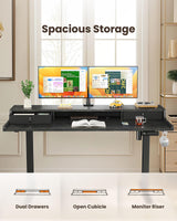 ErGear Electric Standing Desk with Drawers, 63″ x 28″ Gaming Desk with Monitor Stand, C-Clamp Mount Compatible, Home Office Height-Adjustable Desk with Storage Shelf, 4 Preset Heights, Black, EGESD38B ErGear