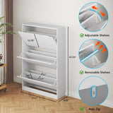 BORNOON Shoe Cabinet with 3 Flip Drawers, Hidden Wood Shoe Cabinet,Freestanding Shoe Storage Cabinet for Entryway Hallway.White. 47.2" H*31.5" W*9.25" D. BORNOON