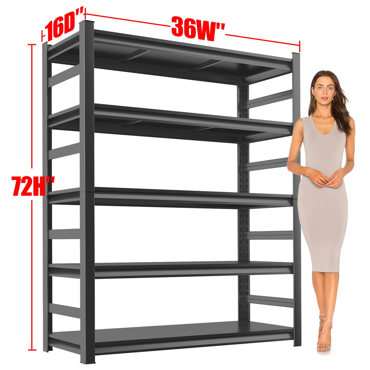 Metal Garage Shelving Unit, Heavy Duty 5-Tier Adjustable Storage Rack, Steel Frame, 3000 lbs Capacity, Industrial Strength Shelves for Heavy Tools and Equipment, Ideal for Garage, Basement, Black, 72" Notmise