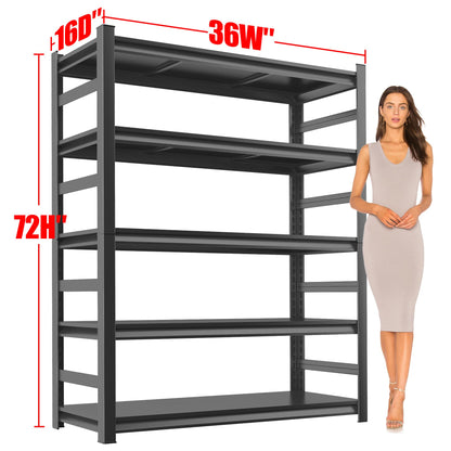 Metal Garage Shelving Unit, Heavy Duty 5-Tier Adjustable Storage Rack, Steel Frame, 3000 lbs Capacity, Industrial Strength Shelves for Heavy Tools and Equipment, Ideal for Garage, Basement, Black, 72"