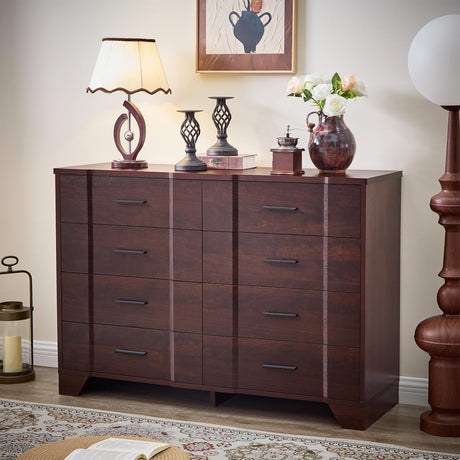 Farmhouse 8 Drawers Dresser for Bedroom, Wood Large Chest of Drawers, Long Dressers Double Dresser, Curved Wide Dresser Storage Dressers Organizer for Bedroom, Closet, Living Room,Hallway & Entryway FFBCFDK