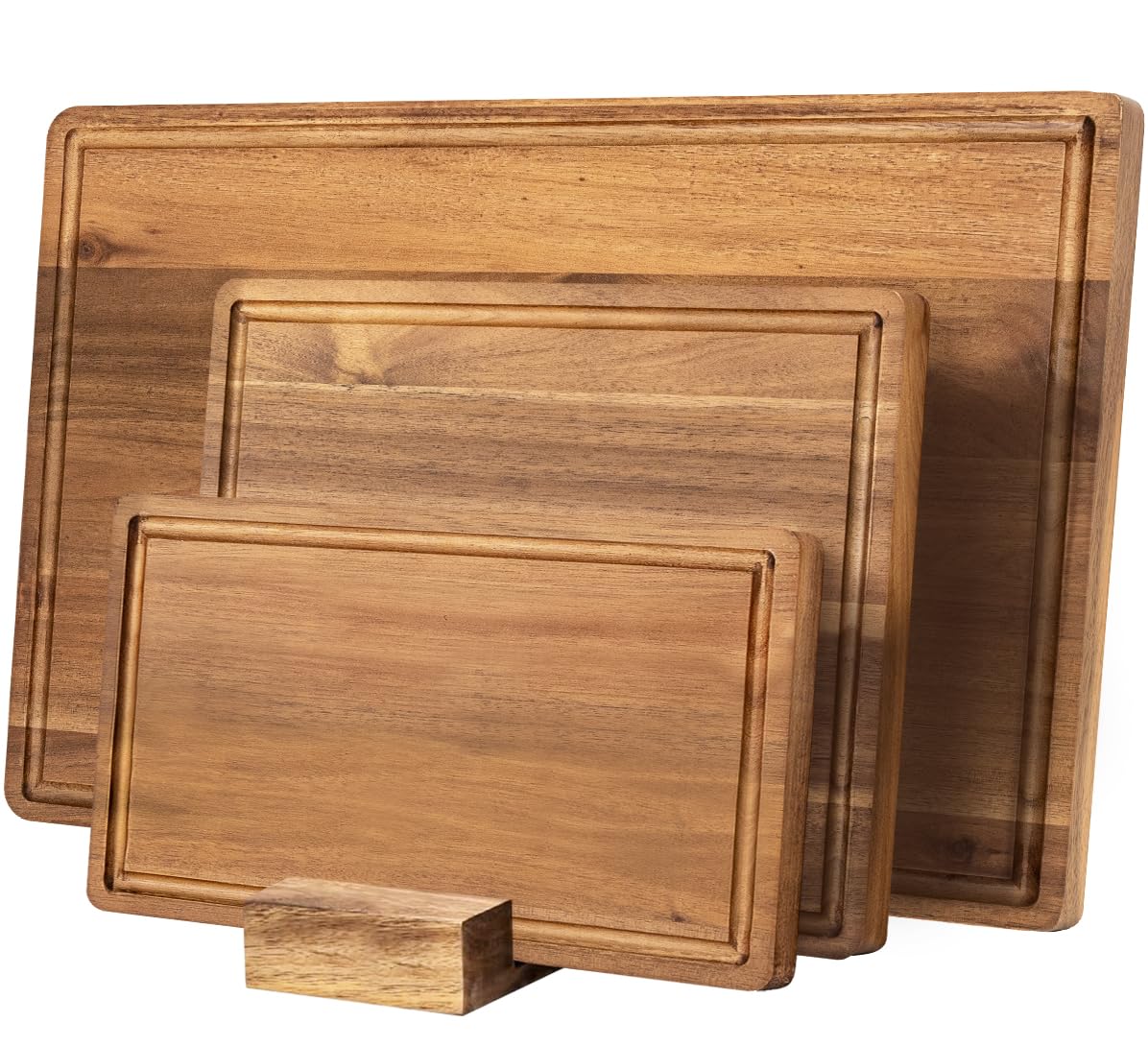 KOLWOVEN Wood Cutting Boards for Kitchen - Set of 3, Wooden Cutting Board Set with Holder for Chopping Meat, Cheese, Fruits, Vegetables, Knife Friendly Serving Tray KOLWOVEN