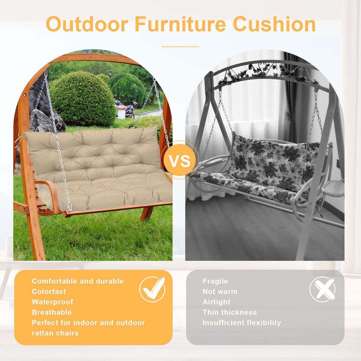 NANGELRN Porch Swing Cushion with Backrest,Waterproof Bench Cushion for Outdoor Furniture,2-3 Seater Replacement Thickened Swing Cushion with Ties,Patio,Outdoor,Backyard and Garden (Black,47x40) NANGELRN