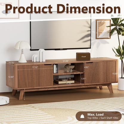 Royal Windsor Modern TV Stand for Living Room,Large TV Table with Fluted Door Cabinets and Open Shelves,Entertainment Center with Storage and TV Mount,Media Console Cabinet with Socket,Reddish Brown