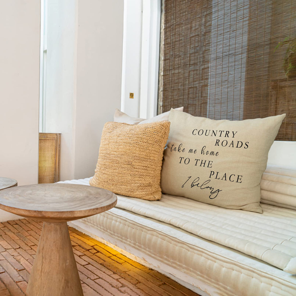 Ussap Lumbar Country Roads Take Me Home Christmas Rectangle Decorative Throw Pillow Cover, Rustic Quote Home Farmhouse Decoration, Housewarming Gift Cushion Case for Sofa Decor Cotton Linen 12 x 20 Ussap