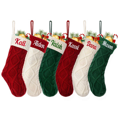 Personalized Christmas Stocking，Custom Name Family Christmas Stocking, 18” Large Knitted Xmas Stocking for Kids,Holiday and Family Stocking for Fireplace Christmas Holiday Party Decoration (1 pcs)