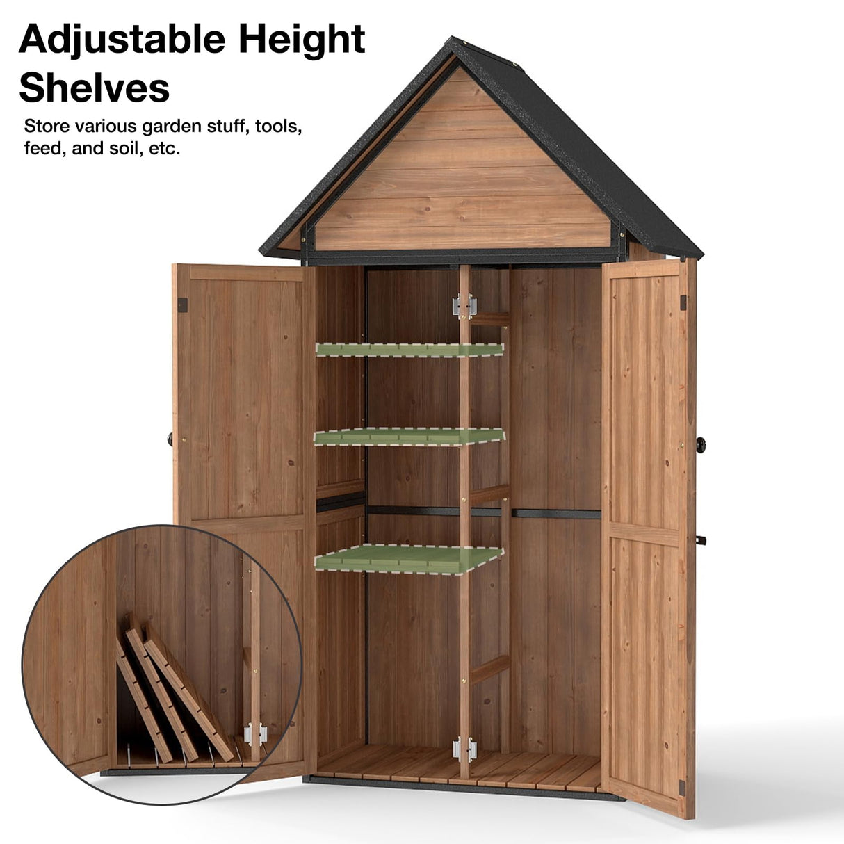 Outdoor Storage Shed with Strongest Metal Frame, Storage Cabinet with Floor, Weatherproof Tool Shed with Adjustable Shelfs, Lockable Metal Garden Shed Steel for Backyard Patio (Light Brown) MEDEHOO