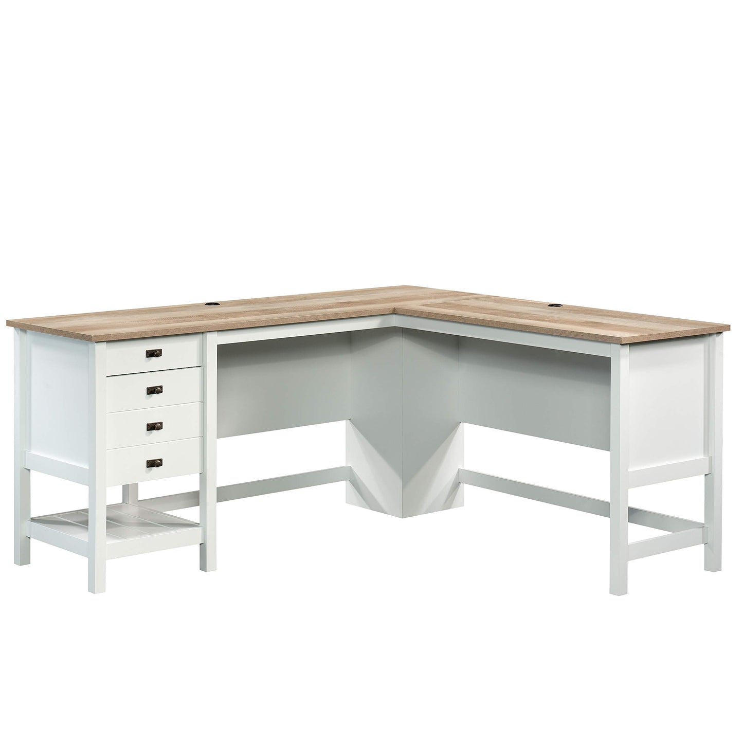 Sauder Cottage Road L-Desk, L: 65.12" x W: 58.66" x H: 29.76", Soft White Finish - WoodArtSupply