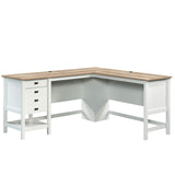 Sauder Cottage Road L-Desk, L: 65.12" x W: 58.66" x H: 29.76", Soft White Finish Sauder
