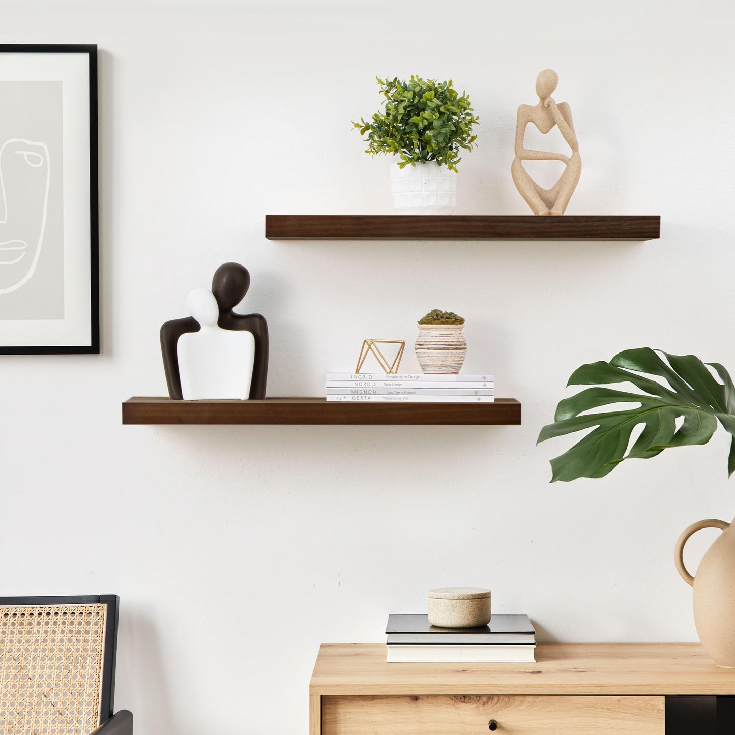 Fun Memories Farmhouse Floating Shelves - 8 Inch Deep Rustic Wood Wall Shelf - Premium Solid Pine Wood Storage Shelf for Kitchen Living Room Bedroom - WoodArtSupply