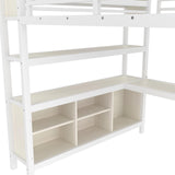 Bellemave Queen Loft Bed with Desk & Wardrobe, Heavy Duty Metal Loft Beds with Storage Shelves, Space Saving Loft Bed Queen Size with Safety Guard, White Wood Grain Bellemave