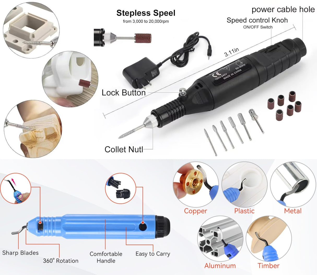 AEORUM 124Pcs 3D Printing Accessory Tools with Tool Bag for 3D Printer Modeler Basic Tools Diverse 3D Print Nozzle Cleaning Kit Mini Rotary Tool 3D Printer Tools for Remove/Trim and Finish 3D Print AEORUM