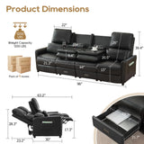 DRMBOOK 96'' RV 4 Seater Recliner Sofa, Faux Leather Three Camper Couch 4 Seater Recliner, Home Movie Theater Seating Chair, 4 Person Push Back Recliners for Living Room, Black DRMBOOK