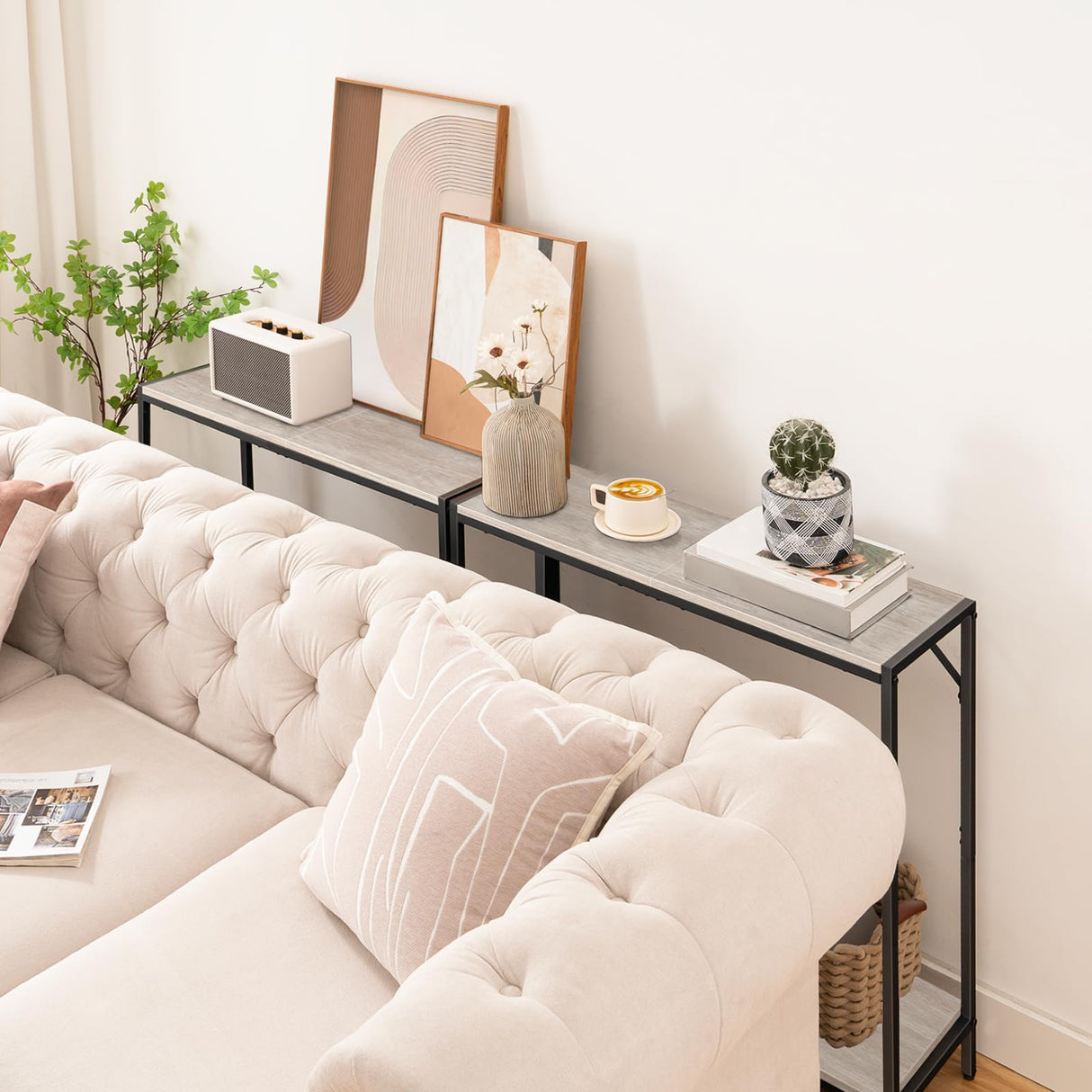 MAHANCRIS Console Table, 2-Tier Entrance Table, Behind Sofa Table, Industrial Style, Sturdy and Stable, for Living Room, Entryway, Foyer, Corridor, Office, Greige and Black CTHG27601 MAHANCRIS